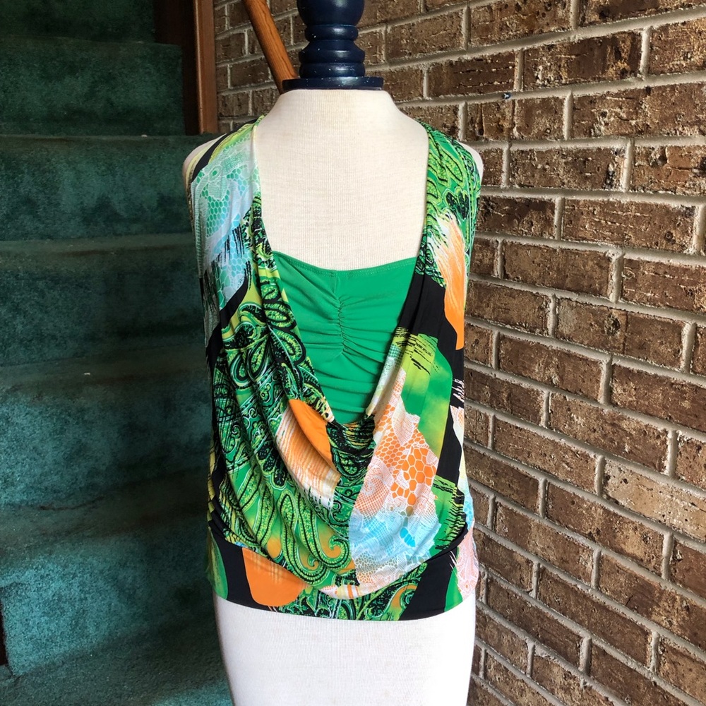 Y2K VTG 90s Topia Brand Colorful Cowl Draped Halter Top
